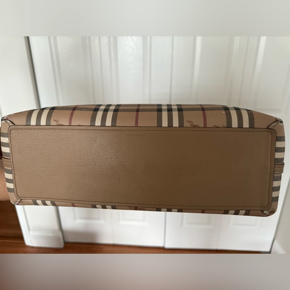 Burberry Beige Plaid Canvas Tote with Tan Leather Handles - Picture 3 of 4